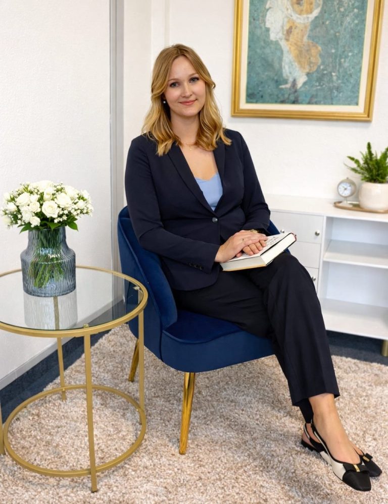 Psychotherapeutin sitzt in elegantem Büro